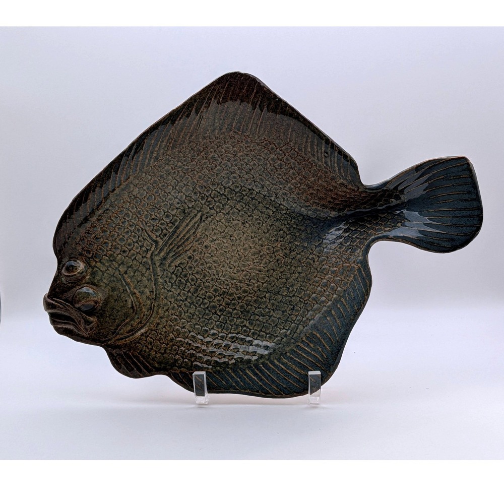 Vintage Walter Smith Studio Pottery Flounder Fish Platter Maine 1995